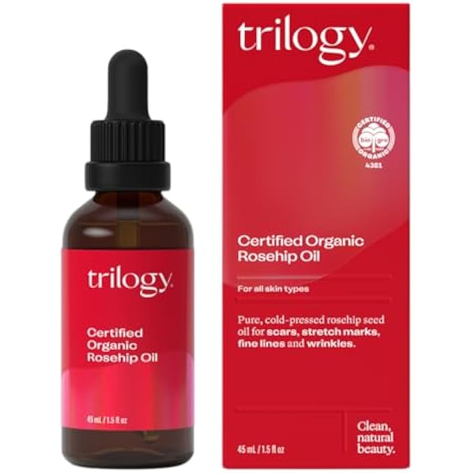 Trilogy CERTIFIED ORGANIC ROSEHIP OIL - 45 ML - NATURAL ANTI-AGEING ORGANIC FACE OIL MADE FROM COLD-PRESSED ROSEHIP OIL FOR FACE CARE & REDUCTION OF STRETCH MARKS AND WRINKLES - Image 1